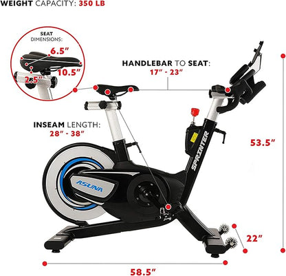 Sunny Health & Fitness ASUNA 6100 Sprinter Cycle Exercise Bike - Magnetic Resistance Belt Rear Drive, 350 lb Max Weight with RPM Cadence Sensor, Dual Foot Cage/Clipless (SPD) Pedals