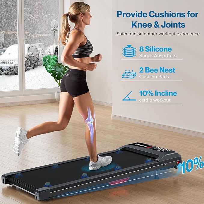 10% Incline Walking Pad Treadmill: [Voice Controlled] 2.5HP 300lbs Capacity Under Desk Walking Pad Works with KINOMAP WELLFIT APP for Home Apartment Office