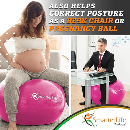 SmarterLife Workout Exercise Ball for Fitness, Yoga, Balance, Stability, or Birthing, Great as Yoga Ball Chair for Office or Exercise Gym Equipment for Home, Premium Non-Slip Design