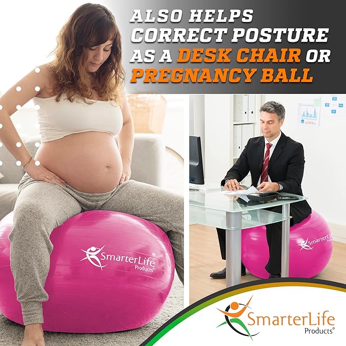 SmarterLife Workout Exercise Ball for Fitness, Yoga, Balance, Stability, or Birthing, Great as Yoga Ball Chair for Office or Exercise Gym Equipment for Home, Premium Non-Slip Design