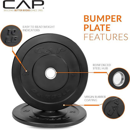 CAP Barbell 2-Inch Olympic Bumper Plate Weight Set | 100-370 lbs | Multiple Options