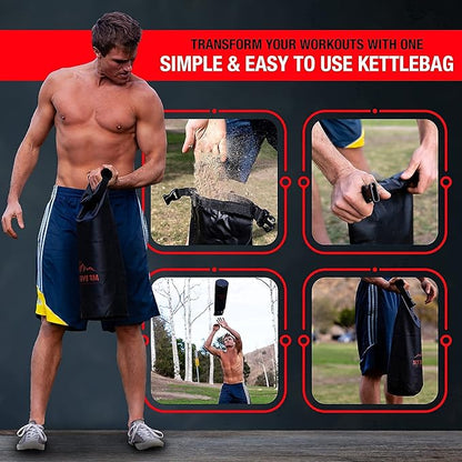 Sandbag Workout Bag & Sandbag Kettlebell Set - Heavy Duty Functional Triple Stitched Fitness Sandbags Made from 1050 Cordura with 8 Thick Foam Padded Handles & 3 Inner Bags