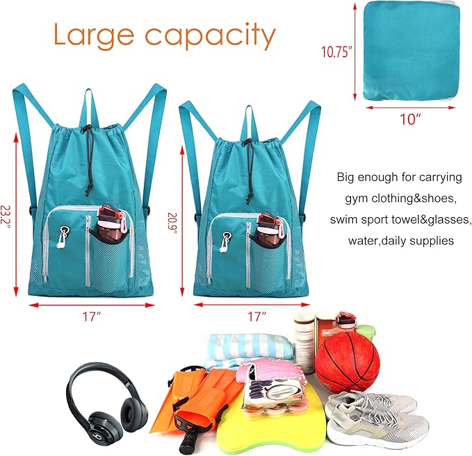 BeeGreen Small Drawstring Backpack Sports Bags Workout Gifts Bag Gym Gear Backpack for Men Women Swim Bags for Swimmers Pool Beach Backpack Lake Blue