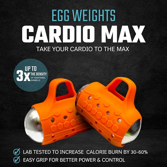 Egg Weights Cardio Max 3.0 lbs. Stainless Steel Hand Weights Dumbbell Set with Anti-Slip Silicone Finger Loop for Workout, Fitness, Training for Men and Women - 2 Eggs, 1.5 lbs each + Free E-Book Workout Guide