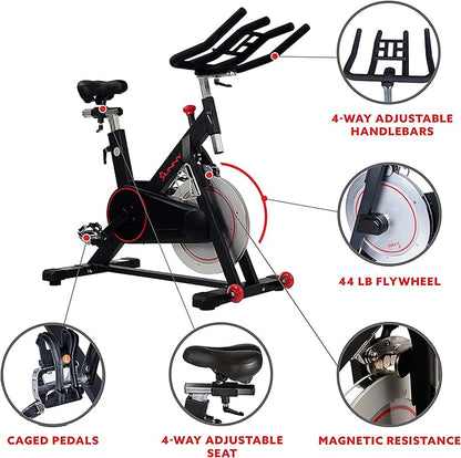 Sunny Health & Fitness Magnetic Belt Drive Indoor Cycling Bike With Optional SunnyFit® App Connectivity