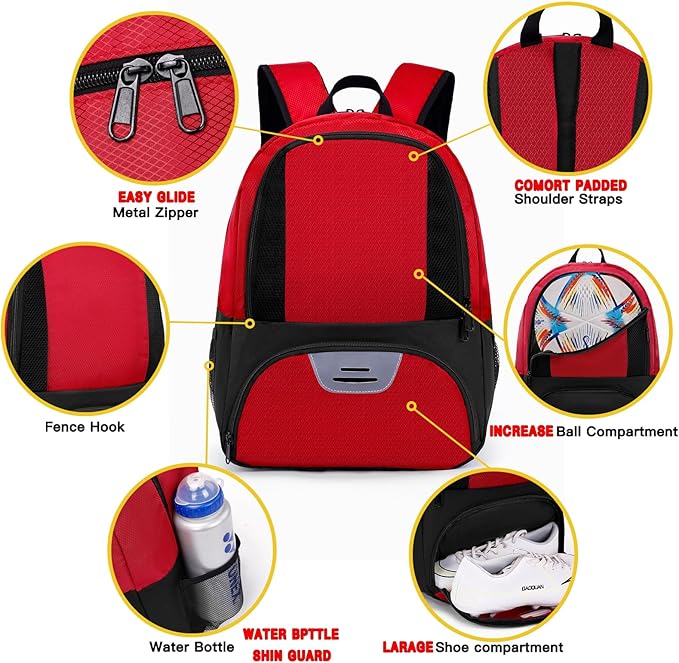 Soccer Bag&Soccer Backpack&Backpack for Football Volleyball Basketball,Sport Equipment Bags with Shoe compartment. (Red)