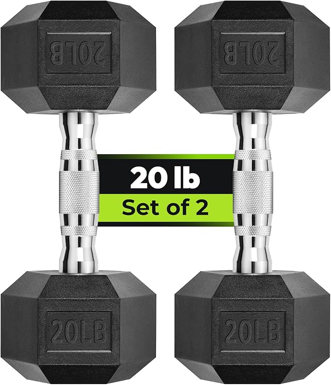 Hex Dumbbell Set, 3-100 lb Rubber Encased Exercise & Fitness Dumbbells, Weights Dumbbells Set of 2, Hand Weight for Strength Training (Single, Pair, Set)