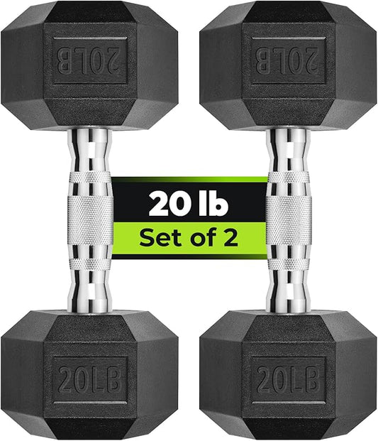 Hex Dumbbell Set, 3-100 lb Rubber Encased Exercise & Fitness Dumbbells, Weights Dumbbells Set of 2, Hand Weight for Strength Training (Single, Pair, Set)