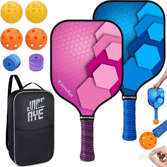 JoncAye Pickleball-Paddles-Set of 4 or 2 Rackets with Balls and Bag | USAPA Approved Pickle-Ball Equipment with Accessories | Fiberglass/Graphite Pickleball Racquet Set for Men, Women, Kids, Adults