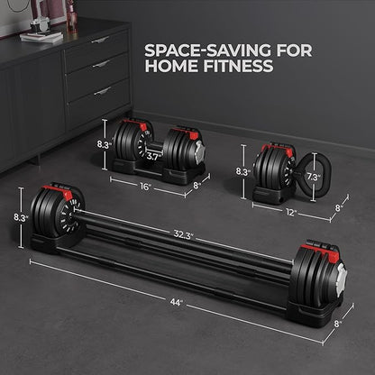 Yaheetech Adjustable Dumbbell Set Free Weight Dumbbells 40lbs/52.5lbs/90lbs Fast Adjust Dumbbells Dumbbell Weight Set, with Tray for Men/Women Strength Training Equipment