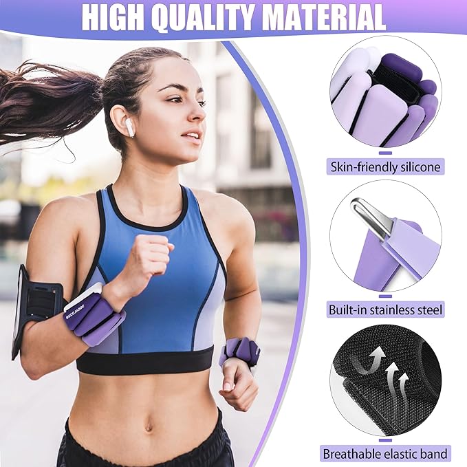 Wrist Weights for Women At Home 1Lb Ankle Weights Set of 2 Adjustable Weighted Wristbands Arm Leg Weights for Women Men Suitable for Walking Swimming Running Pilates Yoga Gym