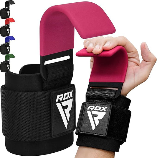 RDX Weight Lifting Hooks Straps Pair, Non-Slip Rubber Coated Grip, 7mm Neoprene Padded Wrist Wrap Support Powerlifting Deadlift Pull Up Fitness Strength Training, Gym Bodybuilding Workout, Men Women