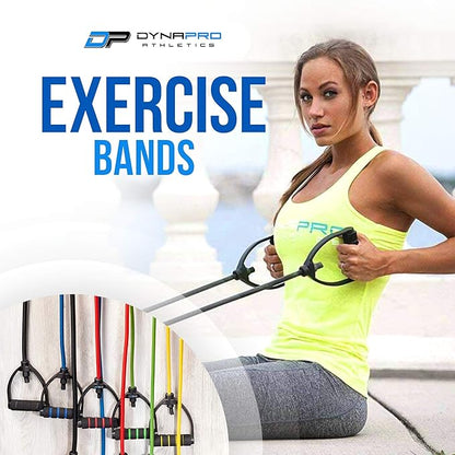 DYNAPRO Exercise Resistance Bands, Adjustable Length, Comfort Handles, Professional Quality, Anti-Snap. Great for Workouts, Physical Therapy, Yoga