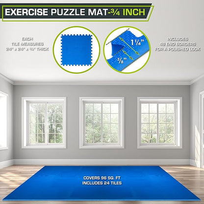 ProsourceFit Extra Thick Puzzle Exercise Mat ¾” and 1", EVA Foam Interlocking Tiles for Protective, Cushioned Workout Flooring for Home and Gym Equipment