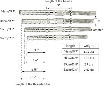 Threaded Dumbbell 12.6/14.2/14.8/15.7/18.1/19.7/22inch(32/35/38/40/46/50/56cm) curved Handles/Adjustable Dumbbell Bar Handles - Fit 1 inch Standard Weight Plate - Weightlifting Accessories - Sold in Pair