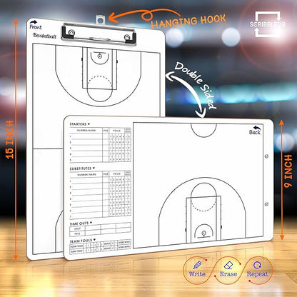 Scribbledo Basketball Dry Erase Board for Coaches 15"x9" Double Sided Basketball Whiteboard Coaching Board Equipment Basketball Accessories The Perfect Coach Gifts