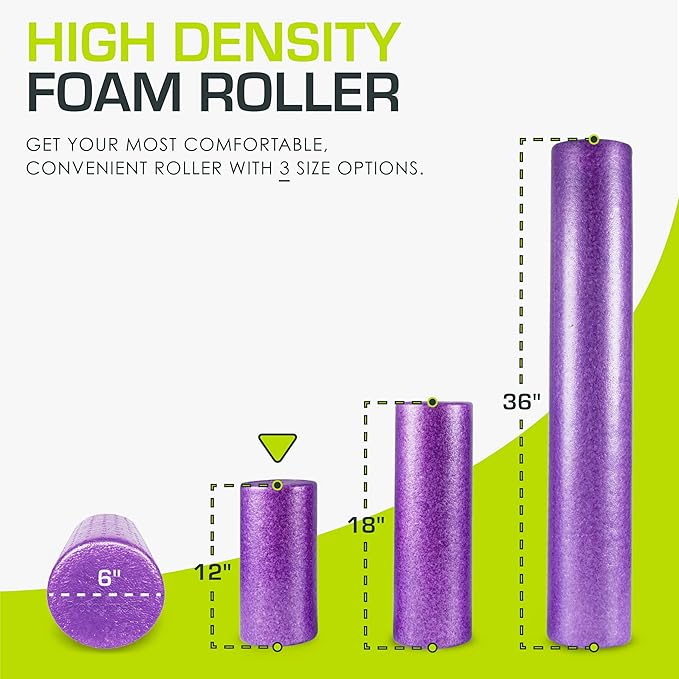 ProsourceFit High Density Foam Rollers 12 - Inches long, Firm Full Body Athletic Massage Tool for Back Stretching, Yoga, Pilates, Post Workout Muscle Recuperation, Black