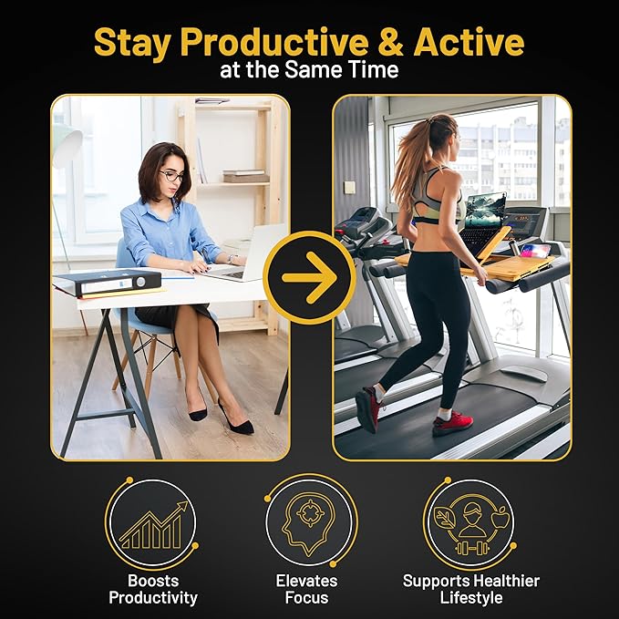 Treadmill Desk Attachment - Desk for Treadmill with Comfortable Wrist Rest Stable Straps Cup Holder Anti-Slip Pads Walking Desk Treadmill and Phone Slot