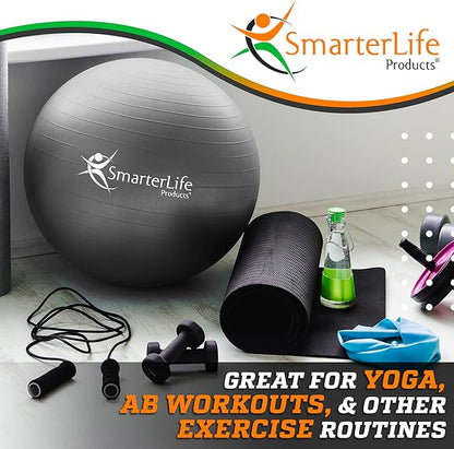 SmarterLife Workout Exercise Ball for Fitness, Yoga, Balance, Stability, or Birthing, Great as Yoga Ball Chair for Office or Exercise Gym Equipment for Home, Premium Non-Slip Design