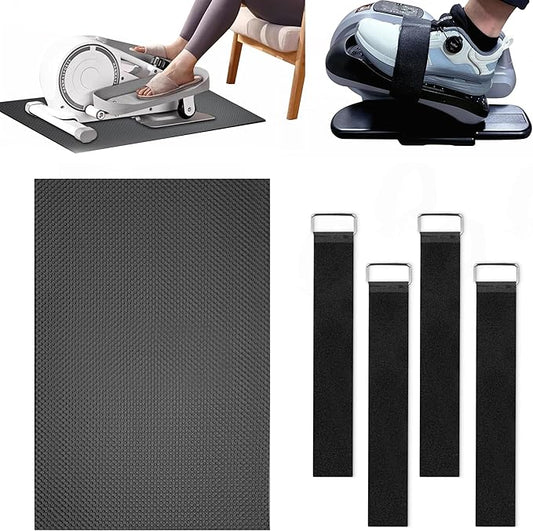 5Pcs Ellipse Leg Exerciser Machine Accessory - Black Non-Slip Mat and Pedal Straps Suitable for Under Desk Elliptical Peddler Foot Pedal Exerciser for Seniors Fitness Home Sports Accessories