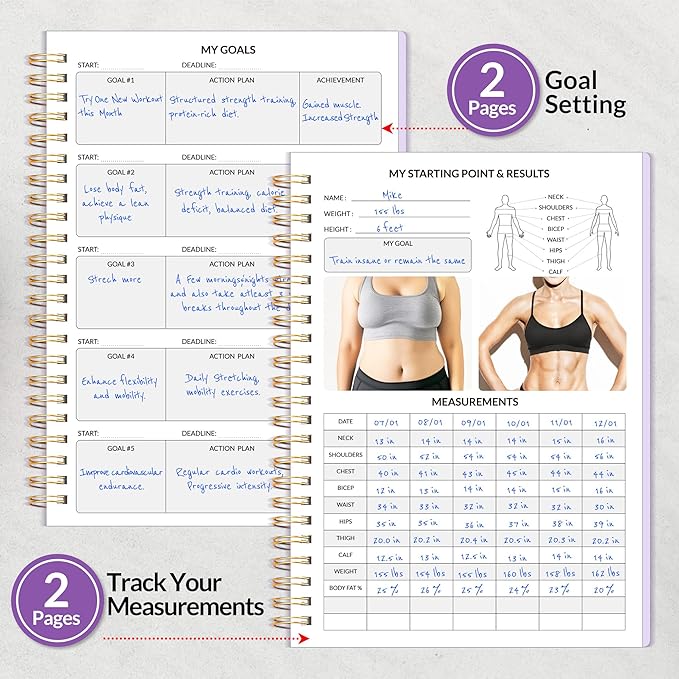 2025 Fitness Workout Journal Planner for Women & Men, from JAN 2025 - DEC 2025 Exercise Planner, 6.4" x 8.3" Fitness Tracker Journal Essentials for Goals, Tracking, Gifts with PVC Plastic Cover,Purple