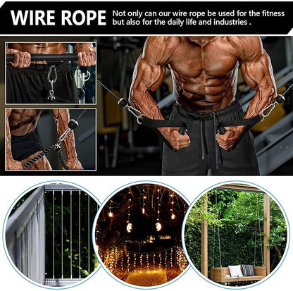 Fitness Pulley Cable, Gym Replacement Cable Heavy Duty Steel Wire Rope Fitness Cable Pulley System Attachments Home Gym Machine Equipment Workout Accessories