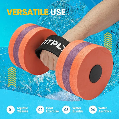 Water Weights Aquatic Pool Dumbbells for Pool & Water Exercise - EVA Foam Pool Weights, 2PCS Lightweight Water Dumbbells, Swim Weights and Water Aerobics Weight Loss Pool Exercise Equipment