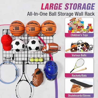 GADFISH Garage Sports Equipment Organizer, Wall Mount Ball Storage Rack for Sports Gear and Toys, DIY Assembly Possible Garage Ball Holder garage organization Accessories