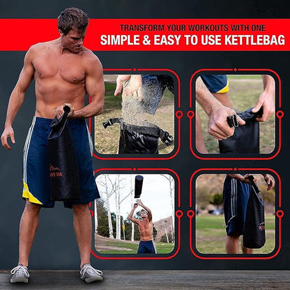 Sandbag Workout Bag & Sandbag Kettlebell Set - Heavy Duty Functional Triple Stitched Fitness Sandbags Made from 1050 Cordura with 8 Thick Foam Padded Handles & 3 Inner Bags