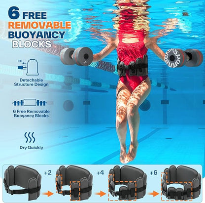 Aqua Belt Water Aerobics Equipment: Sportneer Aqua Float Belts Swimming Pool Exercise Set with Adjustable Buoyancy Blocks Jogger Floatation Belt for Adults Youth Aquatic Fitness Training