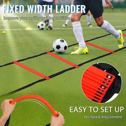 Fixed Rung Agility Ladder 丨20ft 12 Rungs No Tangle Spped and Agility Training Equipment Footwork Ladder with Carrying Bag/Ground Stakes for Adults Youth Kids