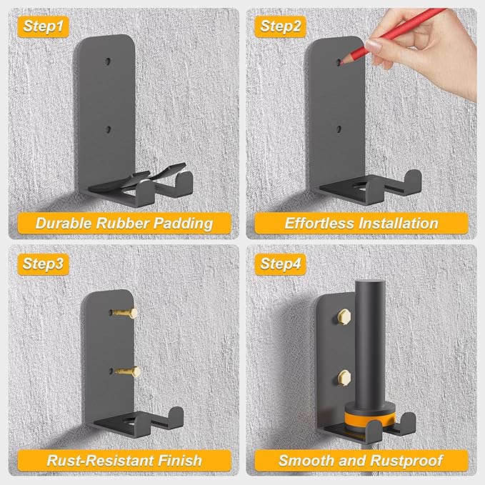 Barbell Holder Wall Mount, Olympic Barbell Hanger 1 Hook, Barbell Storage Black Powder Coated, Space Saving Commercial or Home Gym Accessory, Garage Gym Bar Wall Rack Holds Under 34mm Bar Size