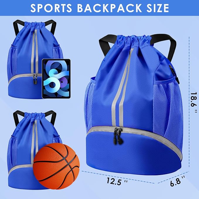 BROTOU Soccer Bags, Football Backpack, Volleyball Bag, Drawstring Soccer Backpack with Ball and Shoe Compartment