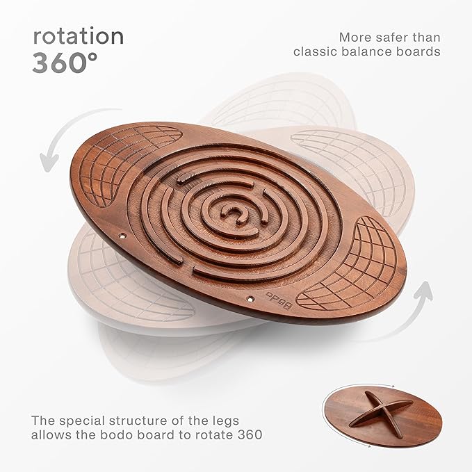 Bodo Maze Balance Board - Wood Wobble Board for Kids, Toddlers, Teens & Adults for Exercise Training, Physical Therapy, Bodyweight Fitness, Skiing, Surfing, Snowboarding, Skateboarding with Labyrinth