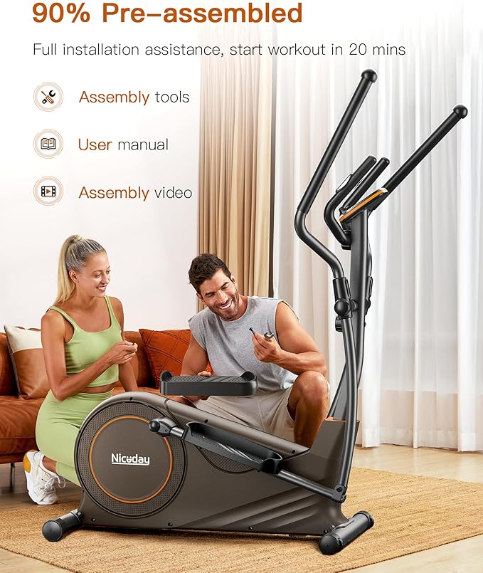 Niceday Elliptical Machine, Elliptical Exercise Machine for Home with Hyper-Quiet Magnetic Driving System, Elliptical Trainer with 15.5IN-18IN Stride, 16 Resistance Levels, 400LBS Loading Capacity