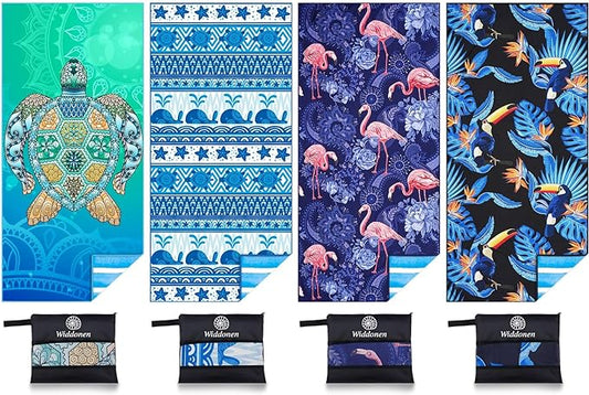 4 Pack Microfiber Lightweight Beach Towel Sand Free Quick Dry Absorbent Thin Compact Towels for Swimming Pool Camping Beach Accessories Large Easy Pack Travel Things for Vacation Essentials Gift