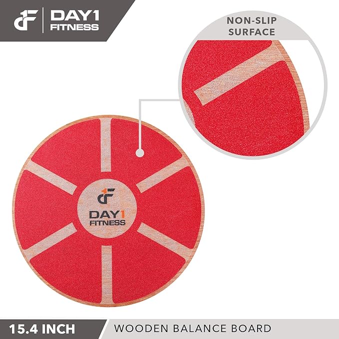 Day 1 Fitness Balance Board, 15.4” 360° Rotation, for Balance, Coordination, Posture - Large, Wooden Wobble Boards with 18° Tilting Angle for Workouts - Premium Core Trainer Equipment