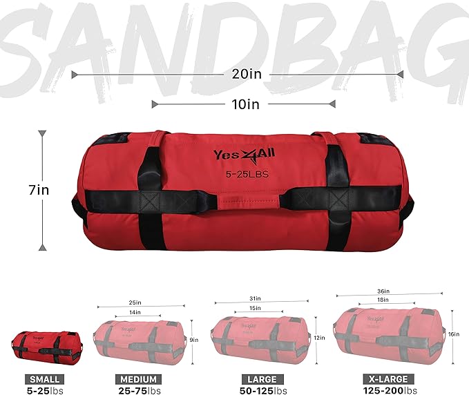 Yes4All Sandbags for Working Out, Adjustable Sand Bags for Weight Training with Handles, Multiple Colors & Sizes 5-200lbs