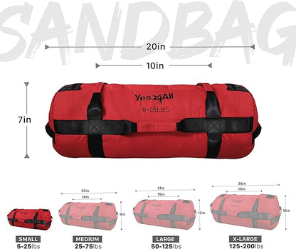 Yes4All Sandbags for Working Out, Adjustable Sand Bags for Weight Training with Handles, Multiple Colors & Sizes 5-200lbs