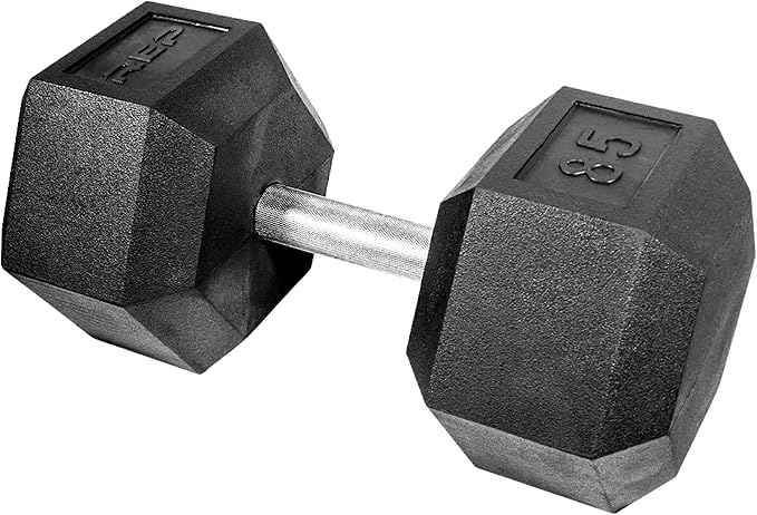 Rep Fitness Rubber Hex Dumbbell(s) - Singles (55LB +) and Pairs (5LB - 50LB) - Low Odor, Fully Knurled Handle