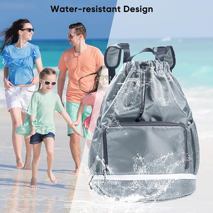 Swim Bag Beach Backpack Sports Drawstring Backpack - Gym Bag - Kids Swim Backpack Mens Beach Bag, Workout Bag