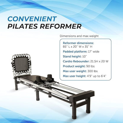 AeroPilates Reformer 266 - Pilates Reformer Workout Machine for Home Gym - Cardio Fitness Rebounder- Up to 300 lbs Weight Capacity