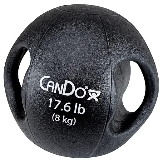 CanDo Molded Dual-Handle Medicine Ball for Strength Training, Core Workouts, Warmups, Cardio, and Plyometrics with Handles for Home and Clinic Use