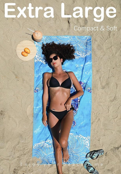 Microfiber Thin Lightweight Beach Towel Sand Free Quick Dry Absorbent Compact Towels for Swimming Pool Camping Beach Accessories Large Easy Pack Travel Things for Vacation Essentials Adult Gift