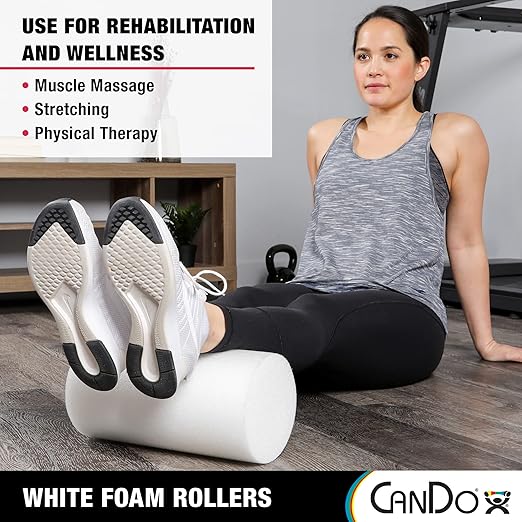 CanDo White PE Foam Rollers for Exercise, Finess, Muscle Restoration, Massage Therapy, Sport Recovery and Physical Therapy for Home, Clinics, Professional Therapy Round 6" x 18"