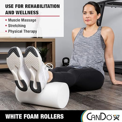 CanDo White PE Foam Rollers for Exercise, Finess, Muscle Restoration, Massage Therapy, Sport Recovery and Physical Therapy for Home, Clinics, Professional Therapy Round 6" x 30"