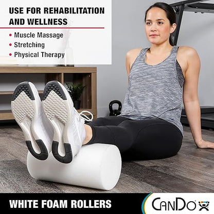 CanDo White PE Foam Rollers for Exercise, Finess, Muscle Restoration, Massage Therapy, Sport Recovery and Physical Therapy for Home, Clinics, Professional Therapy Round 6" x 36"