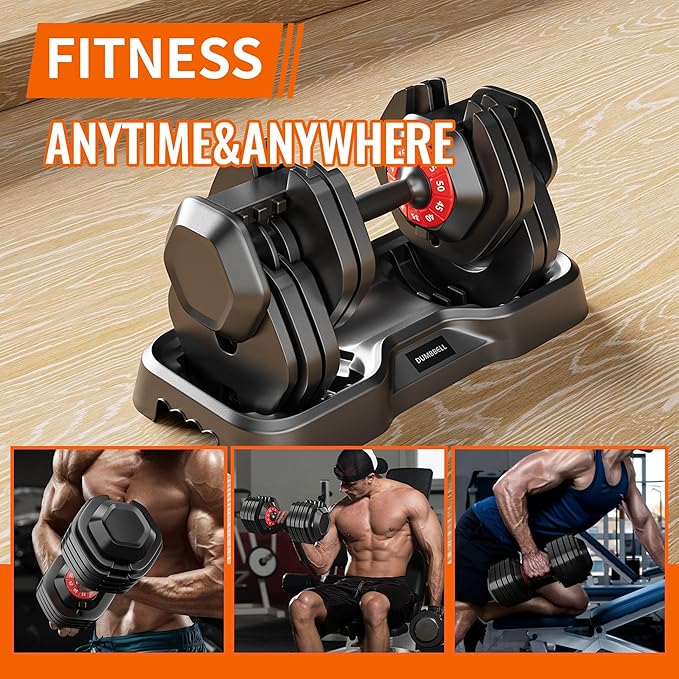 55LB Adjustable Dumbbell Set with Anti-Slip Handle 10 in 1 Free