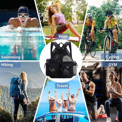 RHCPFOVR Mesh Swim Bags for Swimmers - Drawstring Backpack for Women Men Girls Swim Team Gear Swimming Beach Gym Bag Sports Pool