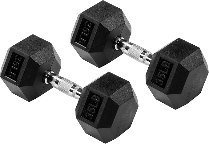 Signature Fitness Premium Rubber Encased Hex Dumbbell, Pairs